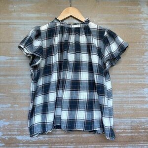 Birds of Paradis by Trovata Carla Cotton Flutter Sleeve Top Plaid Fall Womens S